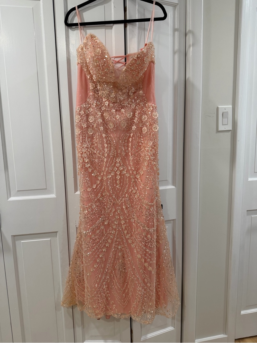 Anabel Embellished Pink Beaded Spaghetti Strap Gown